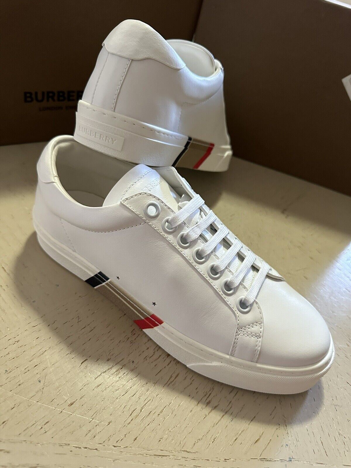 NIB Burberry Damen Rangleton Ledersneaker Weiß 10,5 US/40,5 Eu Italien