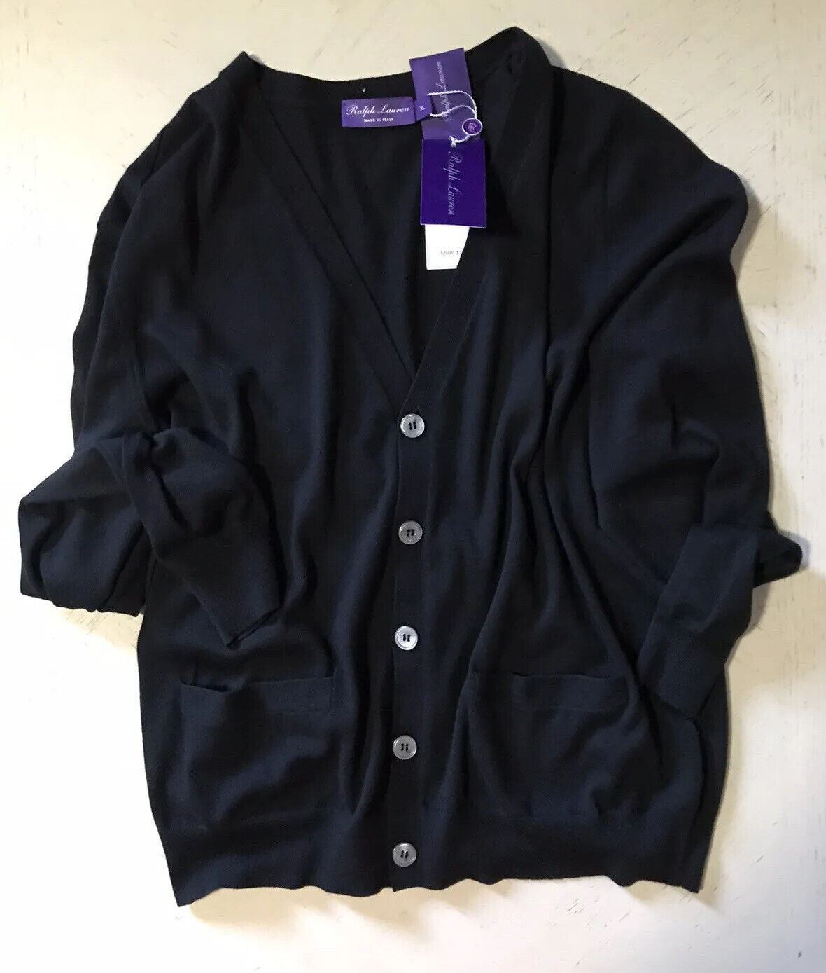 NWT $1295 Ralph Lauren Purple Label Men Cashmere Cardigan Sweater Black XL Ital