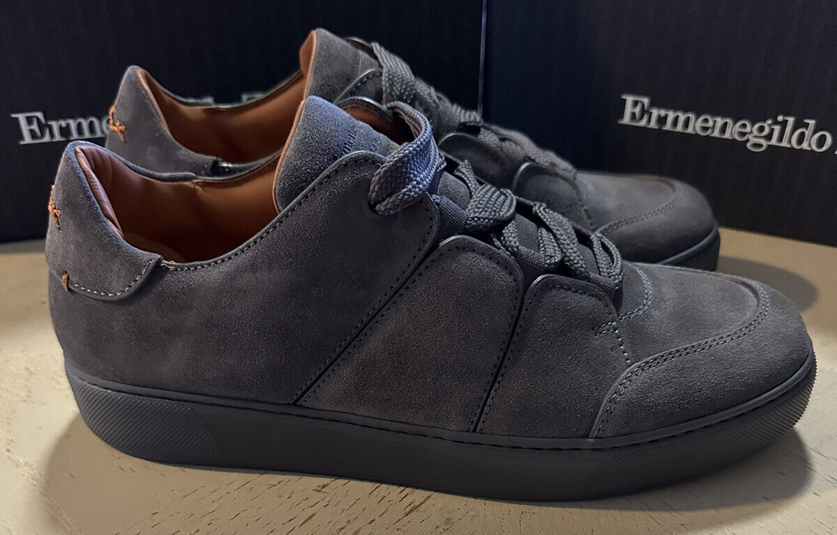 Neue $850 Ermenegildo Zegna Couture Wildleder/Leder Sneakers Schuhe Dunkelgrau 12 US