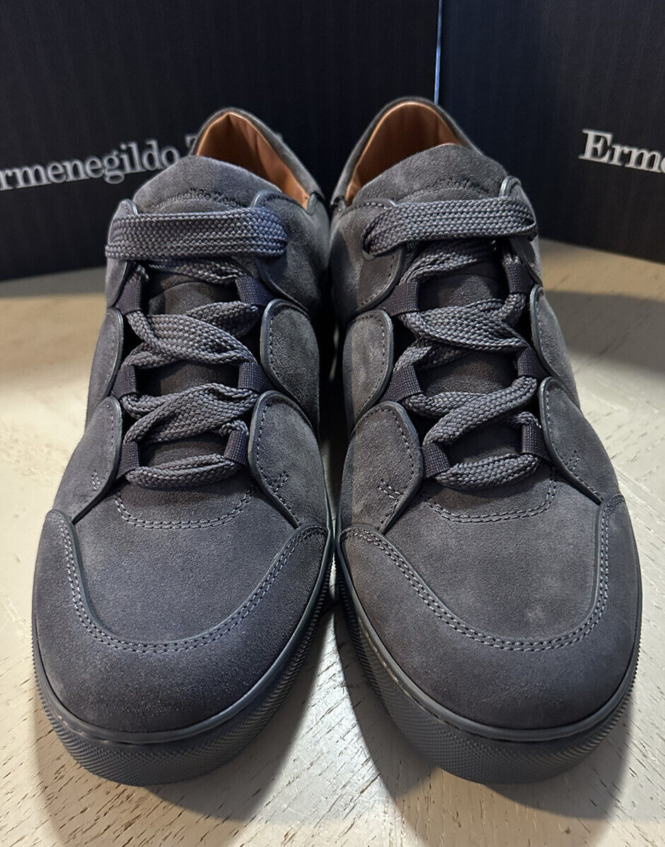 Neue $850 Ermenegildo Zegna Couture Wildleder/Leder Sneakers Schuhe Dunkelgrau 12 US