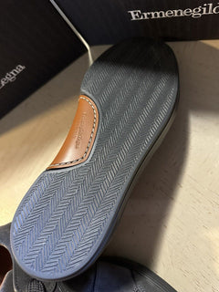Neue $850 Ermenegildo Zegna Couture Wildleder/Leder Sneakers Schuhe Dunkelgrau 12 US