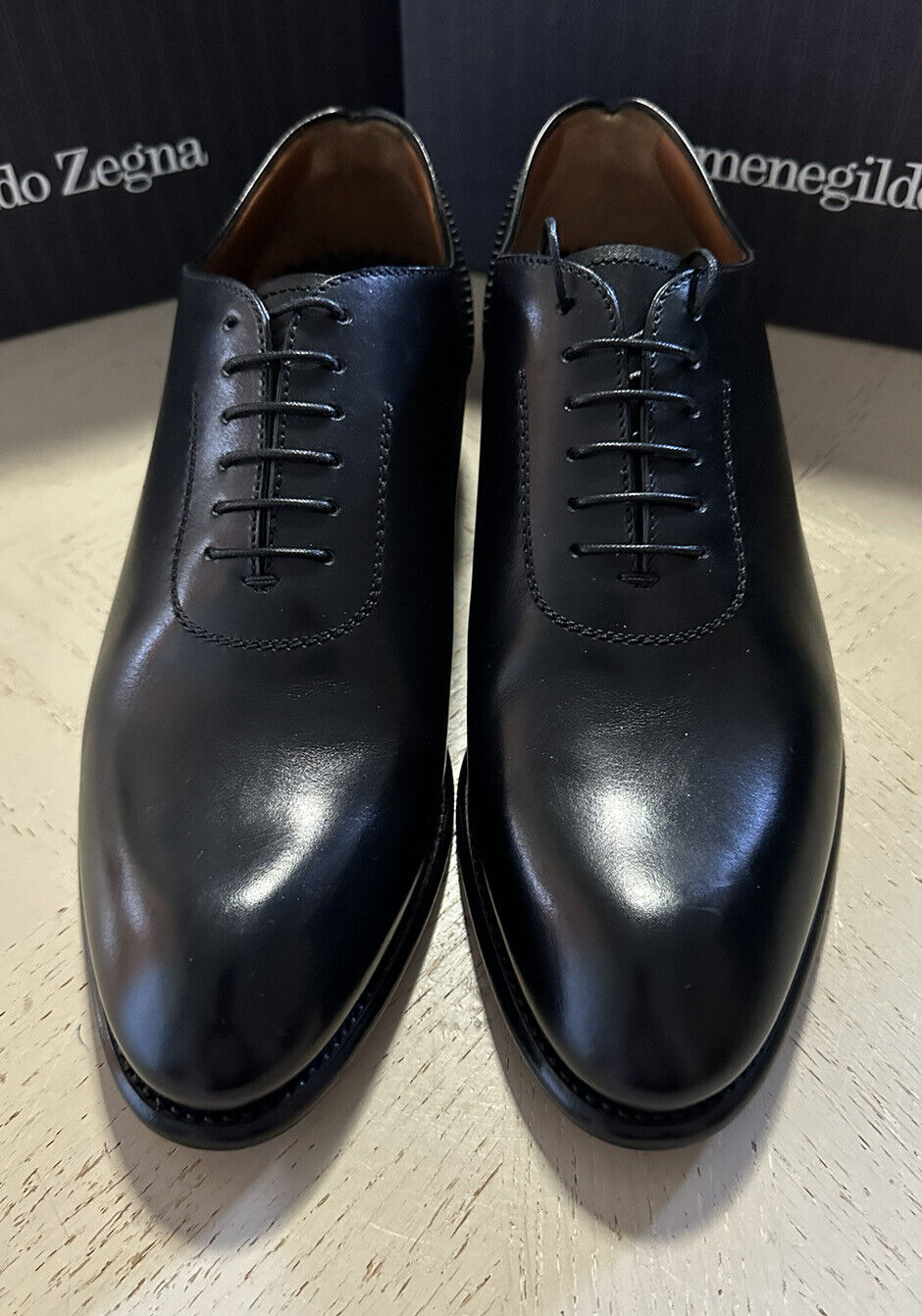 New $1250 Ermenegildo Zegna Couture Oxford Leather Shoes Black 12 US Italy