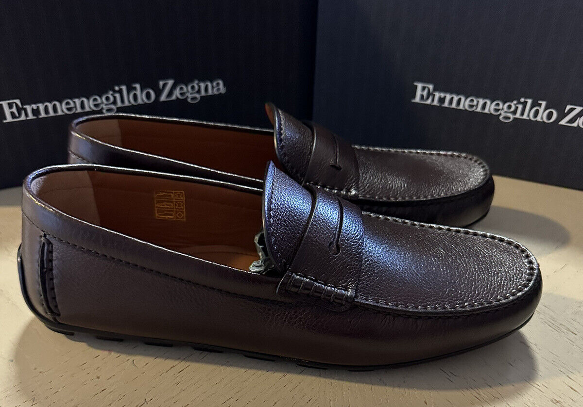 New $660 Ermenegildo Zegna Leather Driver Loafers Shoes Brown 10 US