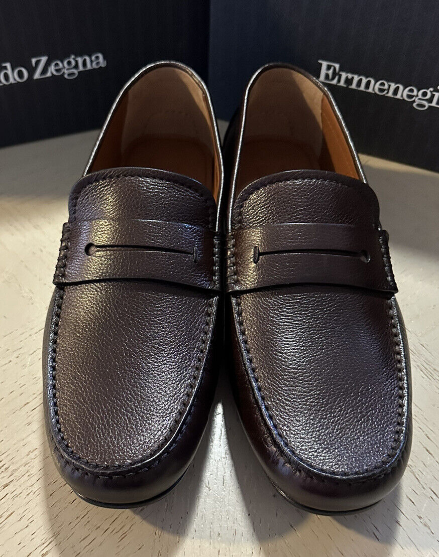 New $660 Ermenegildo Zegna Leather Driver Loafers Shoes Brown 10 US