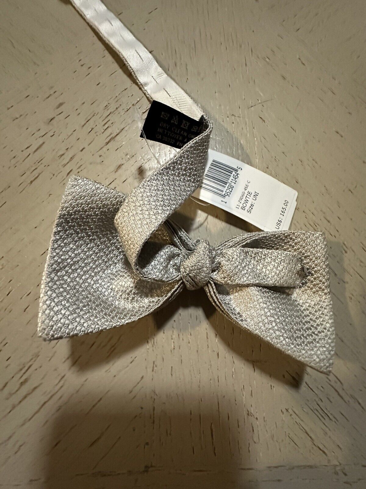 New Ermenegildo Zegna Silk Bow Tie Cream Made in Italy
