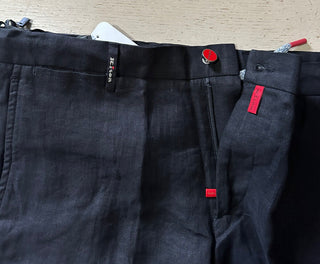 NWT $995 Kiton Mens Linen Short Pants Color Black Size 36 Italy