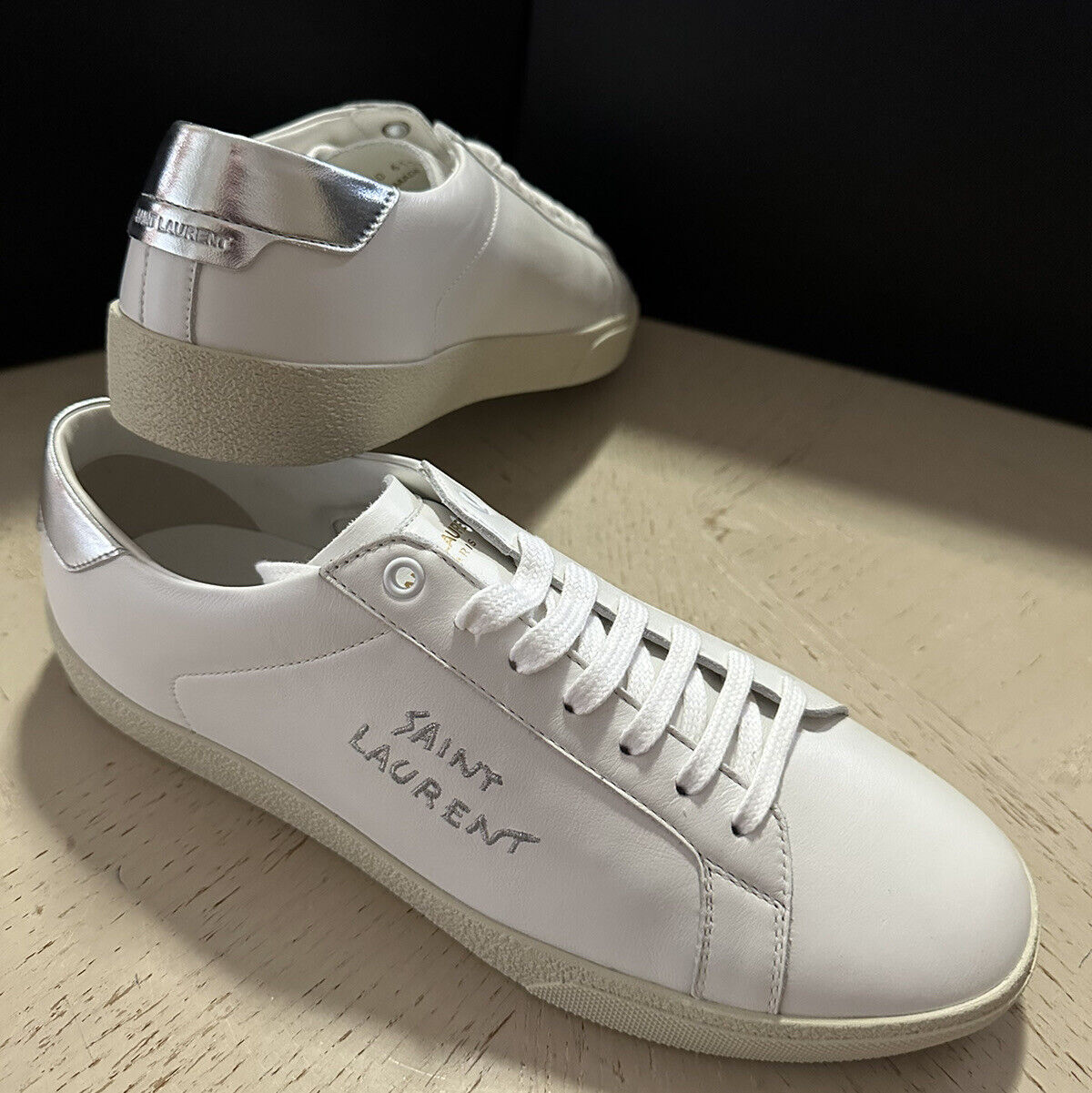 NIB Saint Laurent Mens Leather Top Sneakers Shoes White 9 US/42 Eu Italy