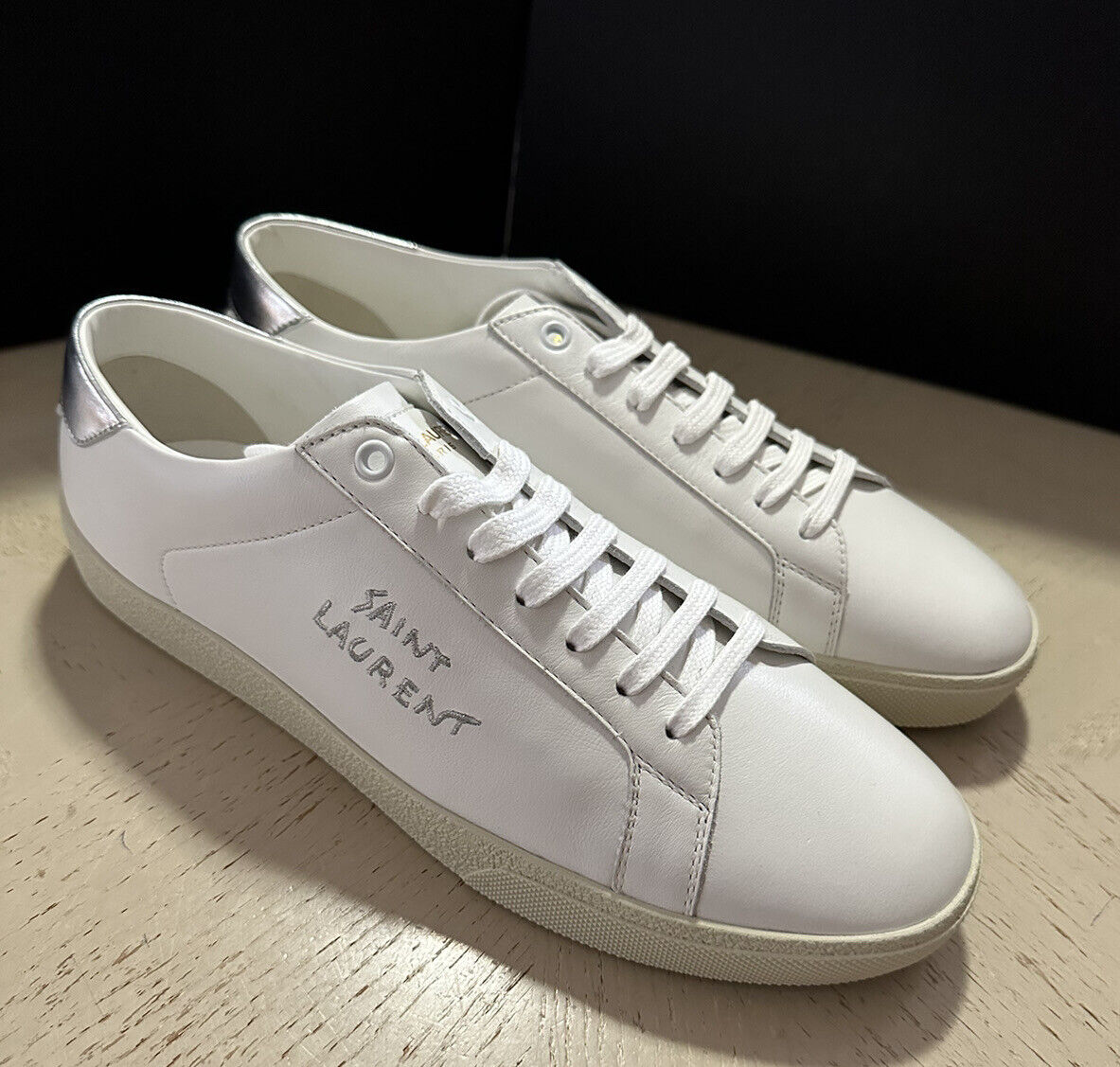 NIB Saint Laurent Mens Leather Top Sneakers Shoes White 9 US/42 Eu Italy
