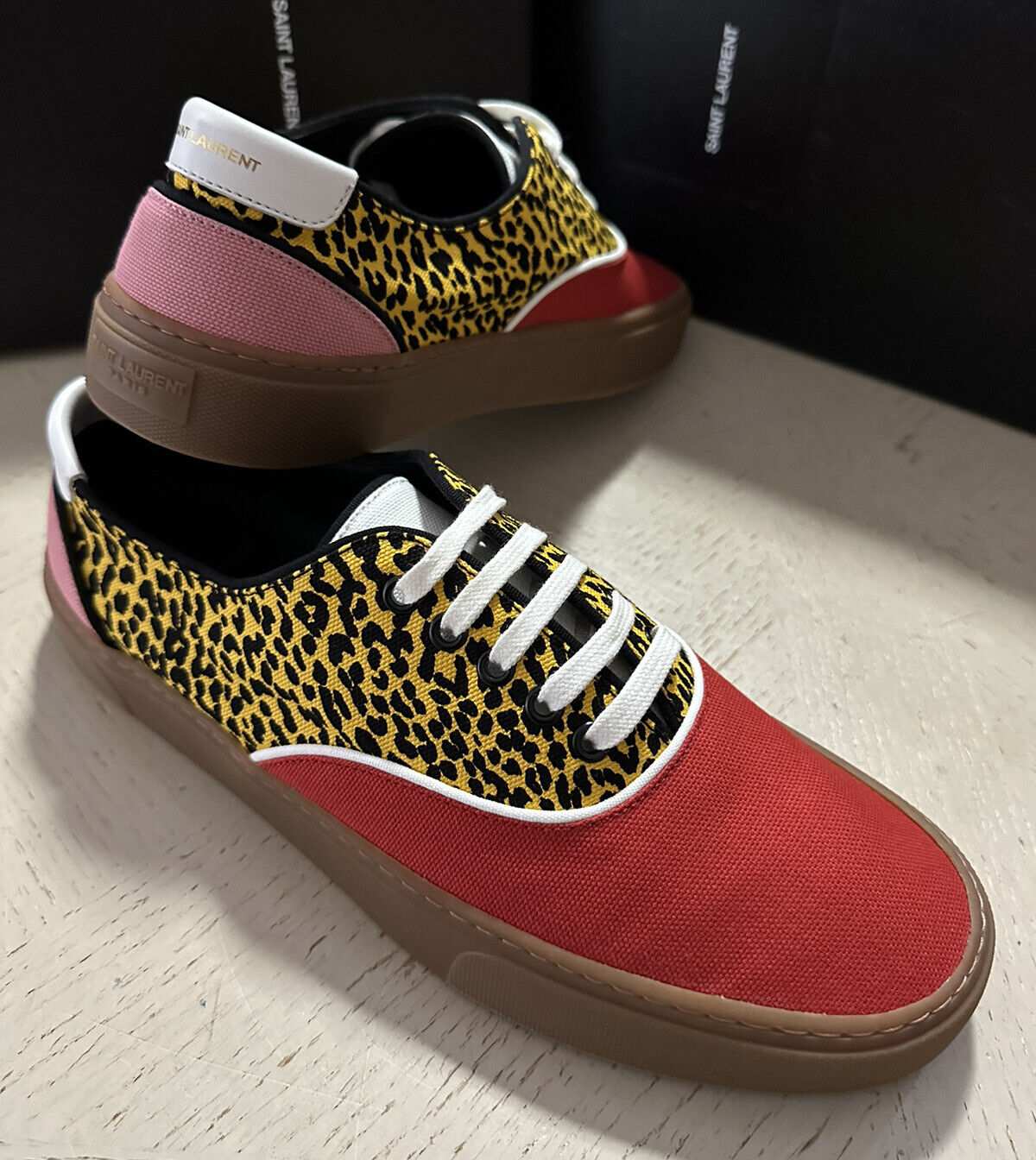 NIB Saint Laurent Men’s Canvas Sneakers Shoes Yellow/Red 11 US/44 Eu Italy
