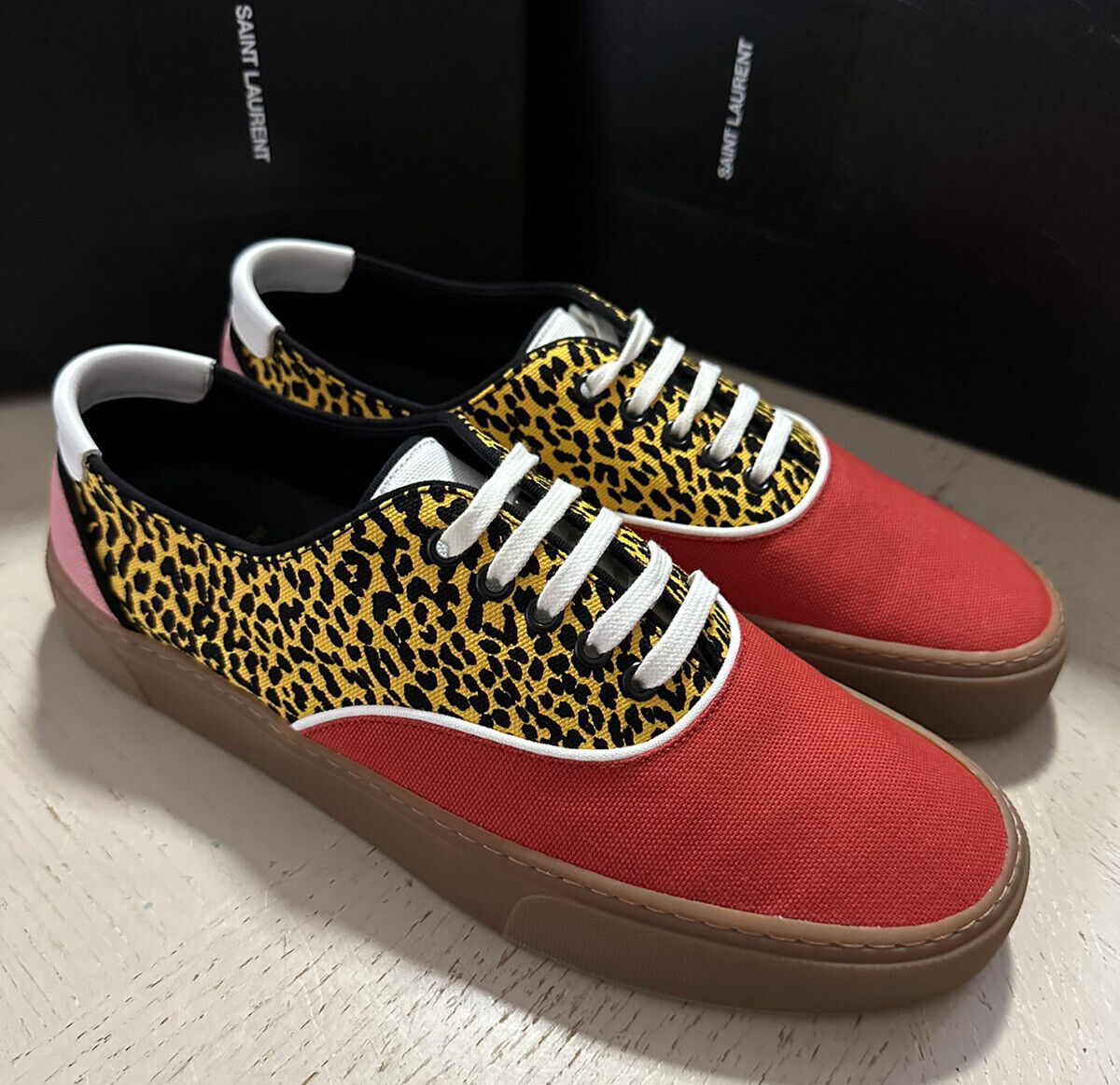 NIB Saint Laurent Men’s Canvas Sneakers Shoes Yellow/Red 11 US/44 Eu Italy