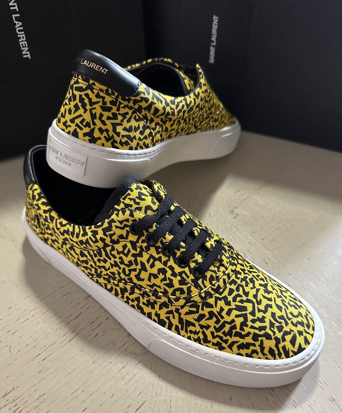 NIB Saint Laurent Men’s Canvas Sneakers Shoes Yellow/Black 8 US/41 Eu Italy