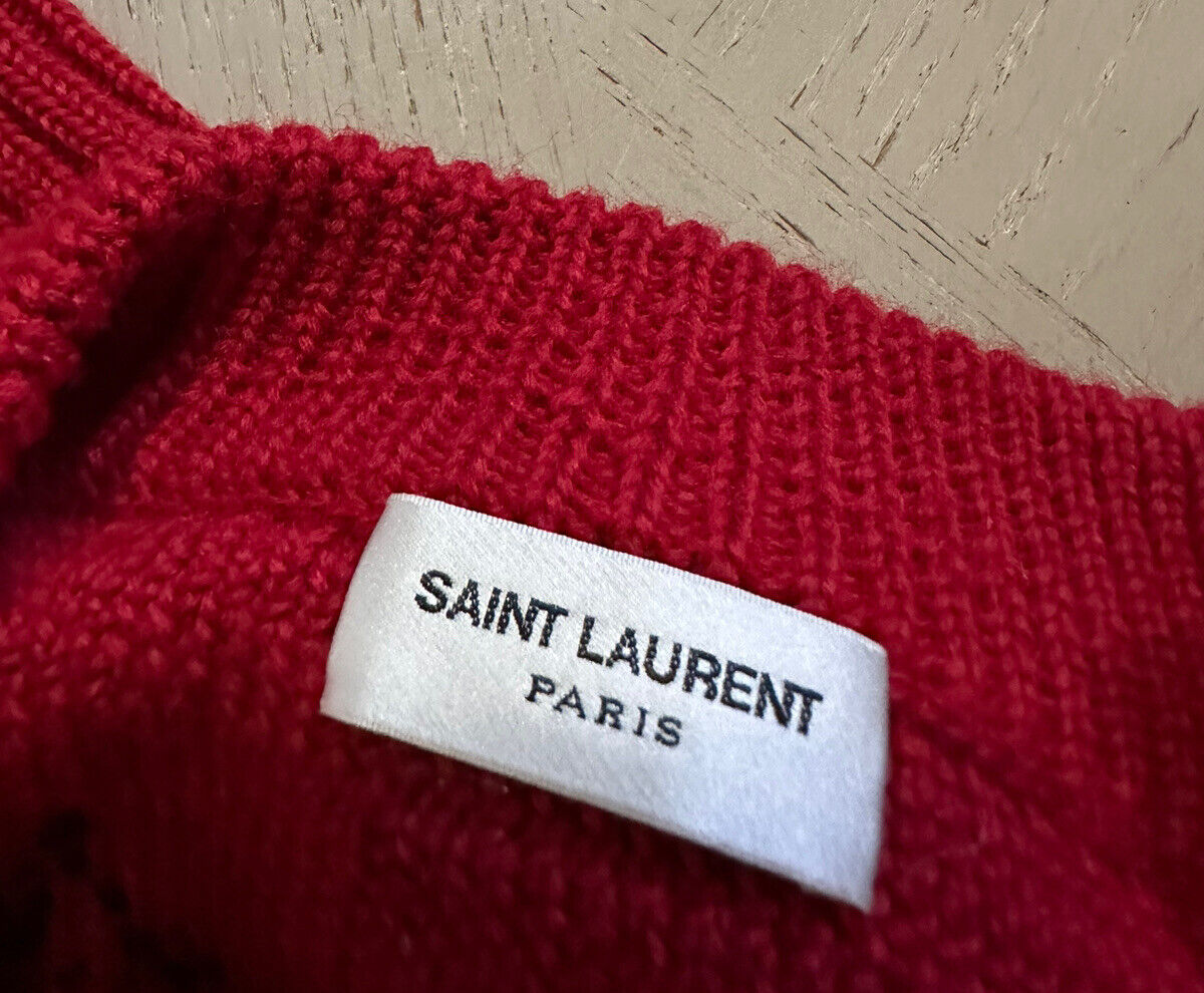 Neu mit Etikett: 2490 $ Saint Laurent Herrenpullover aus Wolljacquard Rot XXL Italien