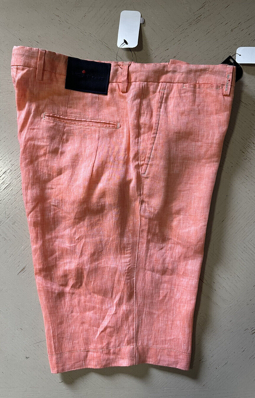 NWT $995 Kiton Mens Solid Linen Bermuda Shorts Pants Orange 40 US/56 Eu Italy