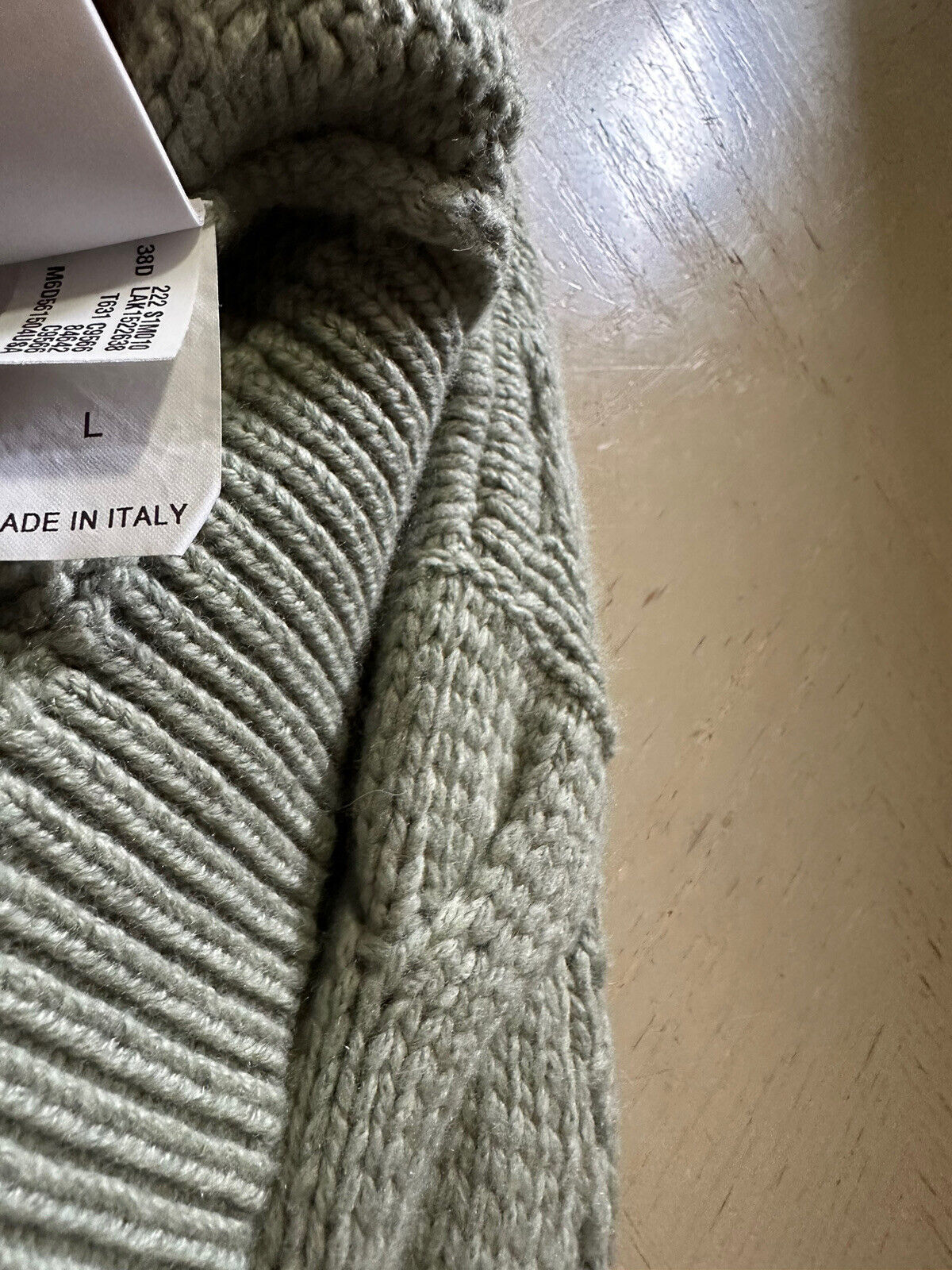 New $2995 Brunello Cucinelli Women Virgin Wool Blend Cable Knit Sweater Green L
