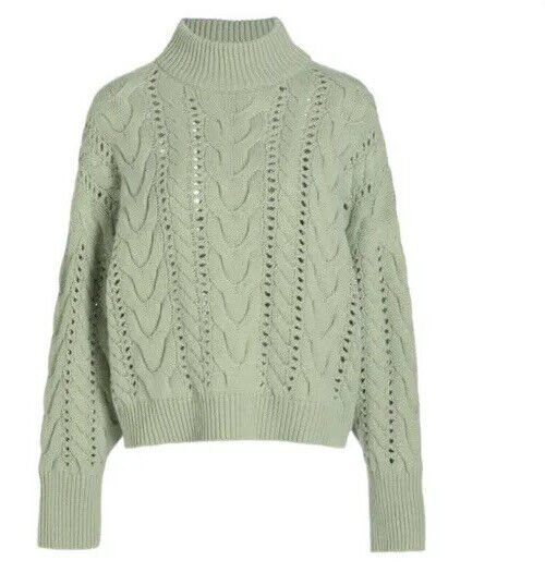 Neu $2995 Brunello Cucinelli Damen-Pullover mit Zopfmuster aus Schurwollmischung Grün L