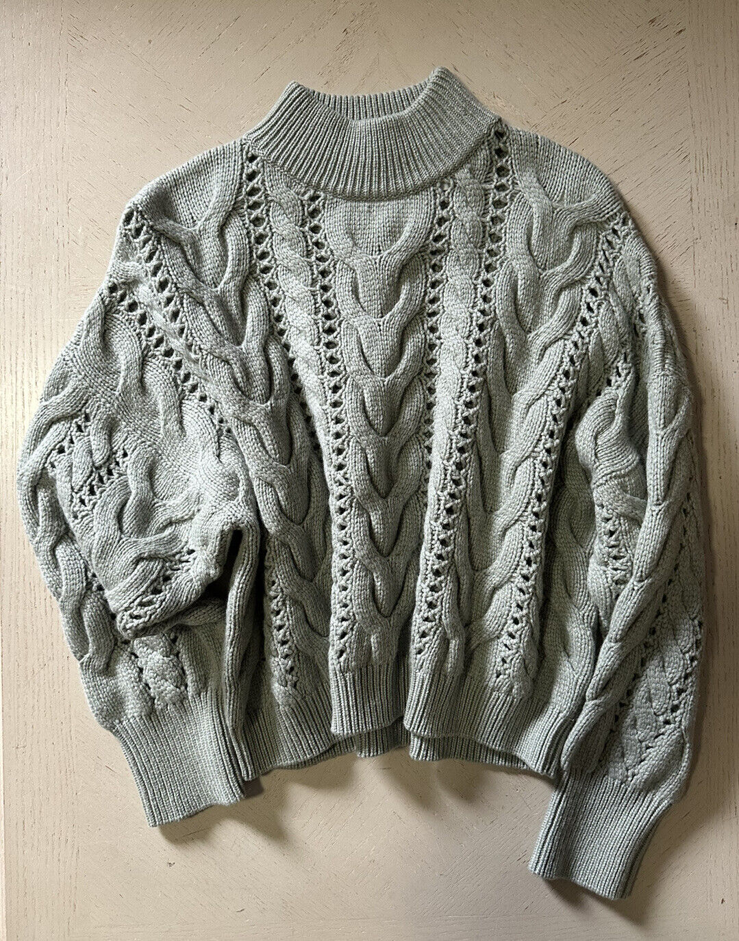 New $2995 Brunello Cucinelli Women Virgin Wool Blend Cable Knit Sweater Green L