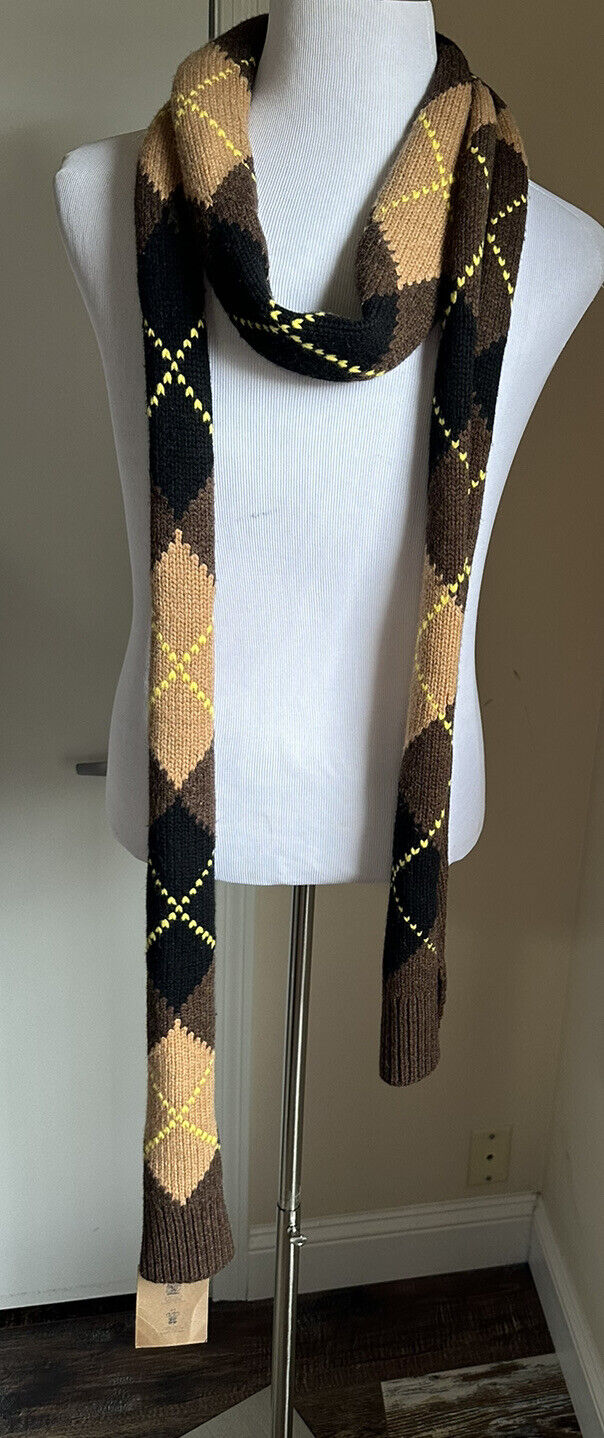 Новый удлиненный тонкий шарф Burberry Argyle Knit коричневого цвета