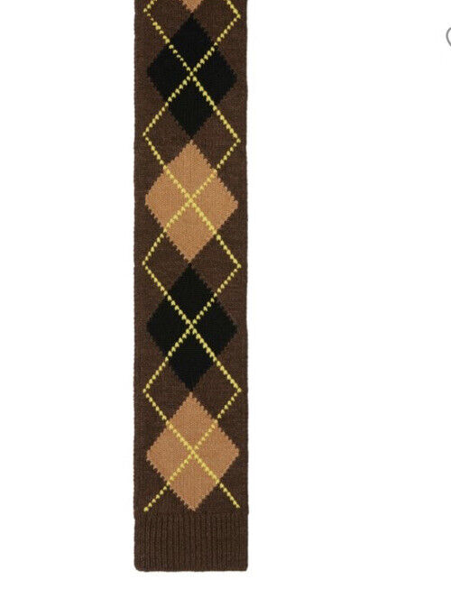 Новый удлиненный тонкий шарф Burberry Argyle Knit коричневого цвета