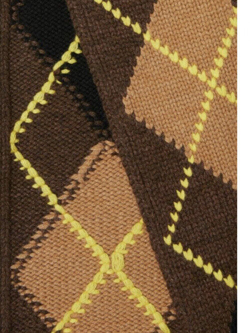 New Burberry Argyle Knit Slim Extra-Long Scarf Brown