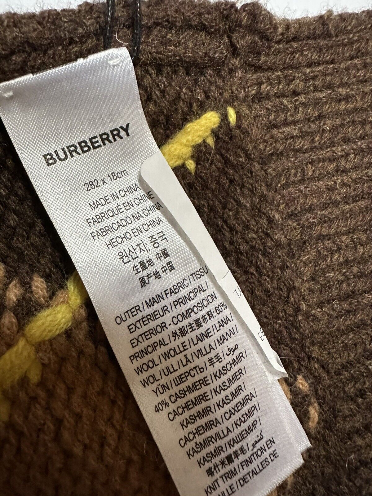 New Burberry Argyle Knit Slim Extra-Long Scarf Brown