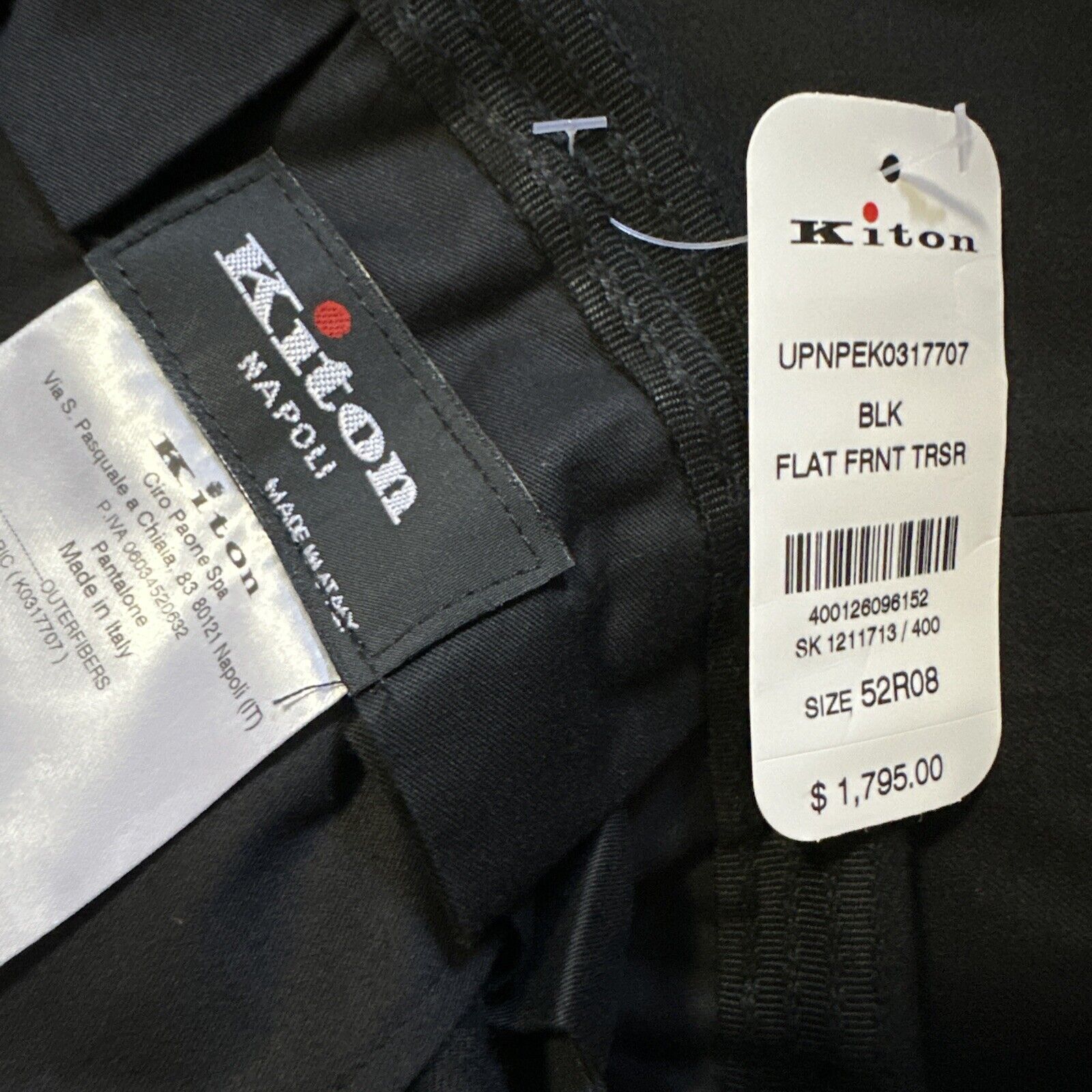 Neu mit Etikett: 1795 $ Kiton Herrenanzughose Schwarz 36 US/52 Eu Handgefertigt in Italien