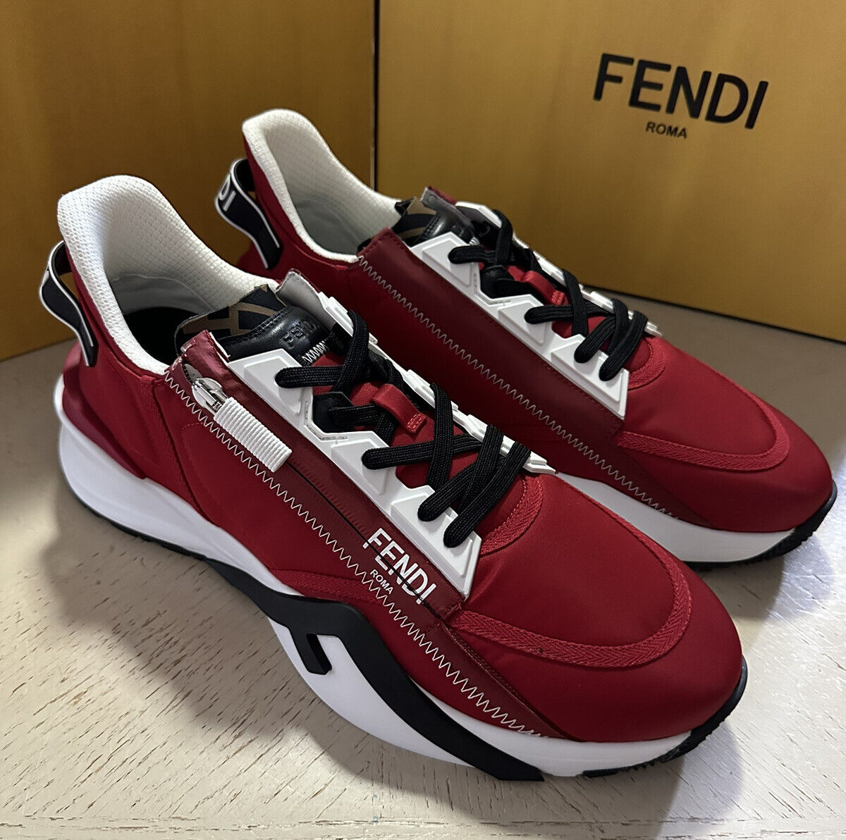 NIB $930 Fendi Flow Side-Zip Sneakers Red 13 US/46 Eu Italy