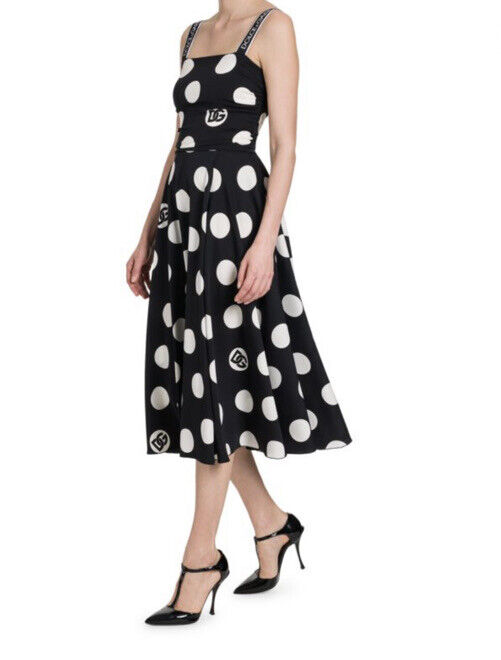 Neu $2595 DOLCE&amp;GABBANA Charmeuse St.Pois Grande Kleid Schwarz/Weiß 38/4 Italien