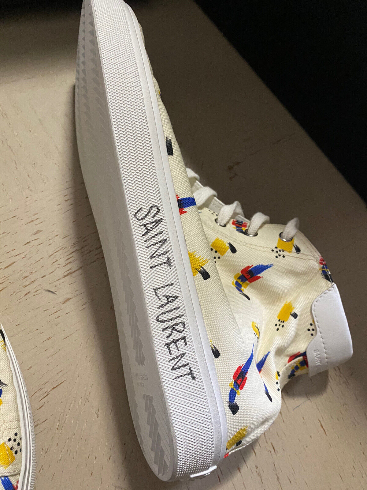 NIB Saint Laurent Herren Canvas/Leder Menphis Sneakers Off White 9,5 US/42,5 Eu