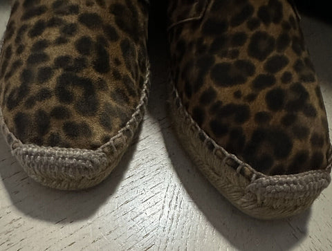 Neue Saint Laurent Herren Espadrille-Schuhe aus Wildleder mit Leopardenmuster, Kaffeebraun, 8 US (41 Eu)