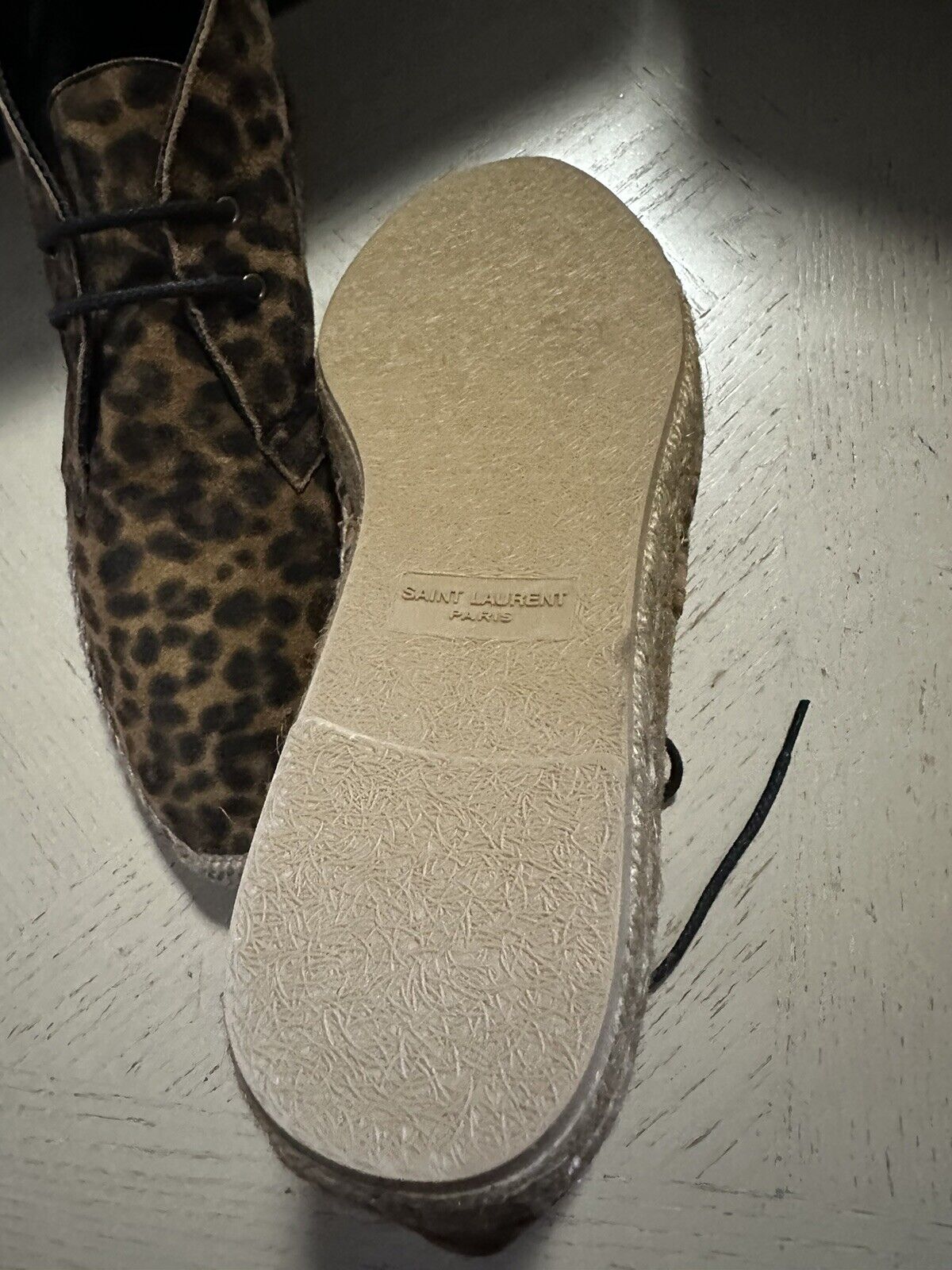 New Saint Laurent Men Suede Leopard Print Espadrille Shoes Coffee 8 US ( 41 Eu )