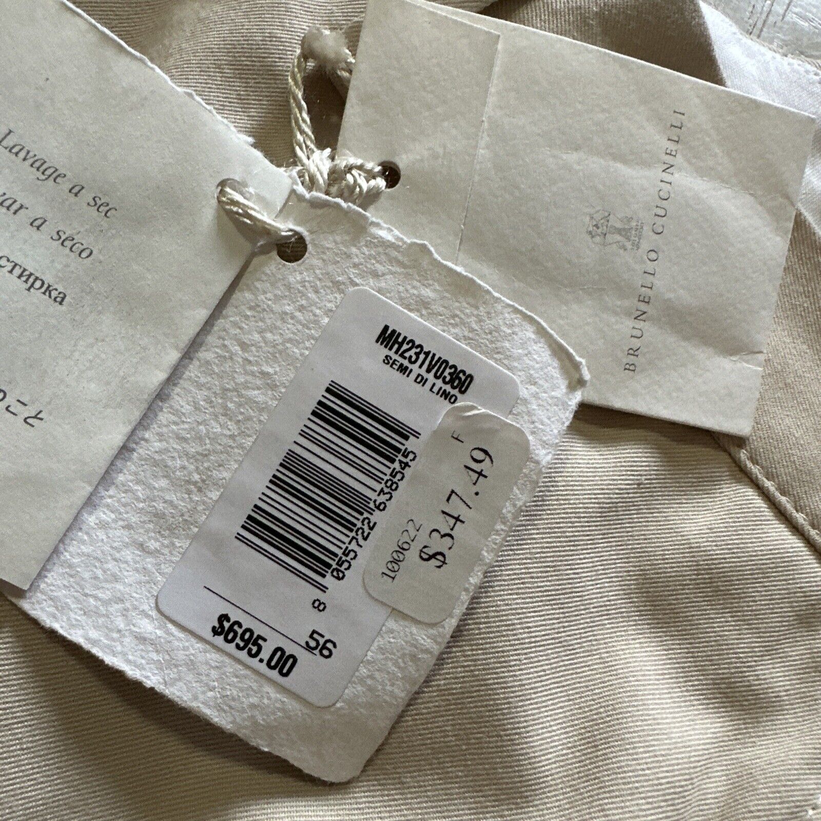 NWT $695 Brunello Cucinelli Men’s Short Pants Ivory 40 US/56 Eu