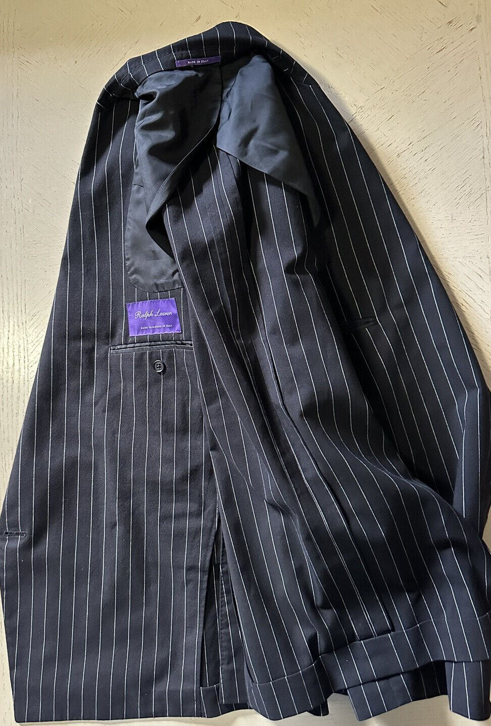 NWT $2695 Ralph Lauren Purple Label Men Blazer Jacket Black Striped 38R US/49R E