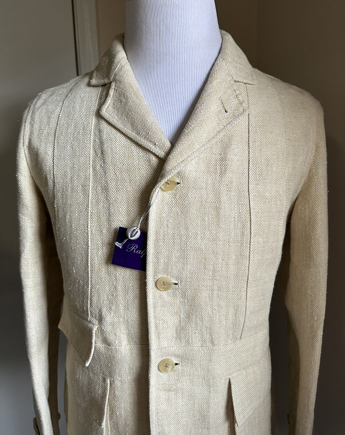 NWT $2895 Ralph Lauren Purple Label Men Linen Blazer Jacket Tun/Cream 40R US