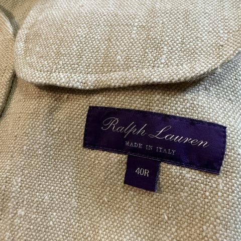 NWT $2895 Ralph Lauren Purple Label Men Linen Blazer Jacket Tun/Cream 40R US