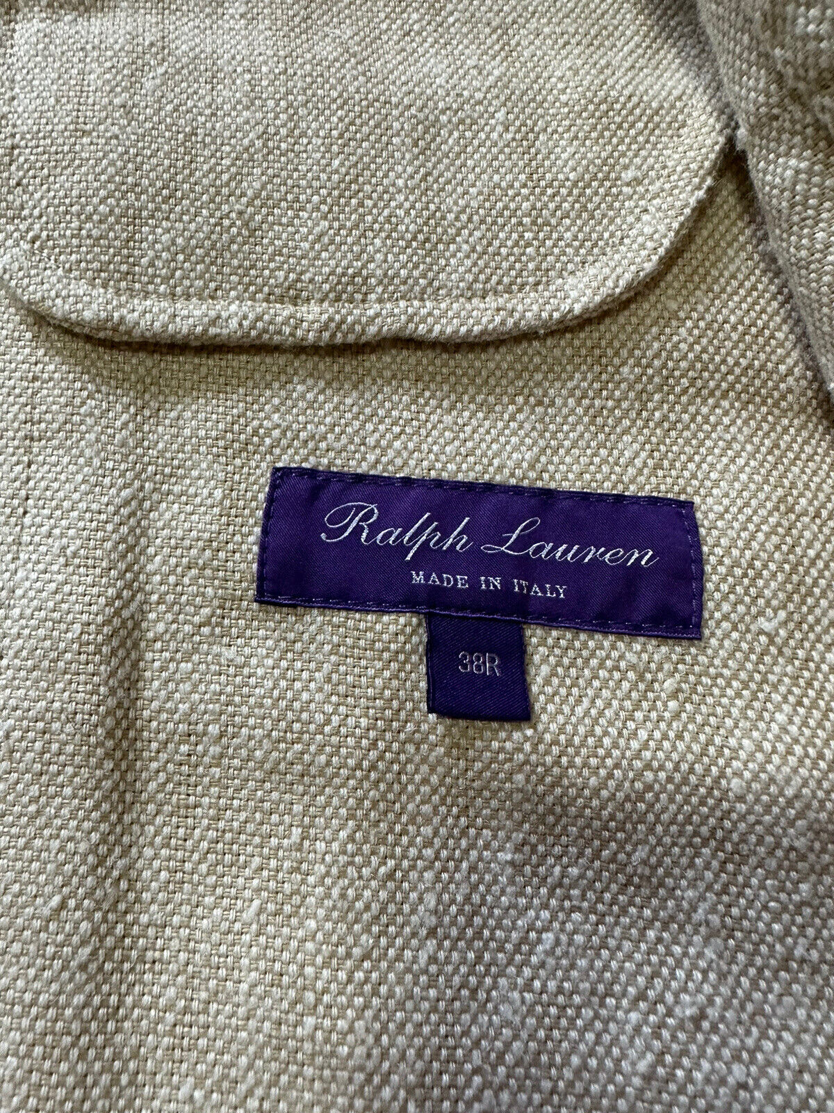 Neu mit Etikett: 2.895 $ Ralph Lauren Purple Label Herren-Leinenblazer Tun/Creme 38R US
