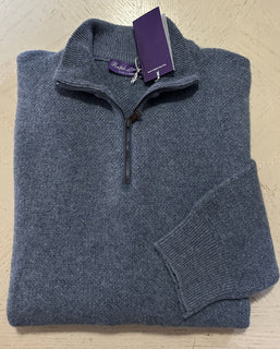 NWT $1495 Ralph Lauren Purple Label Мужской кашемировый свитер с молнией на четверть, цвет индиго XXL