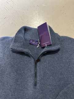 NWT $1495 Ralph Lauren Purple Label Мужской кашемировый свитер с молнией на четверть, цвет индиго XXL
