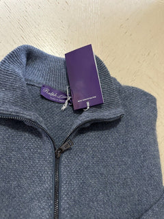 NWT $1495 Ralph Lauren Purple Label Мужской кашемировый свитер с молнией на четверть, цвет индиго XXL
