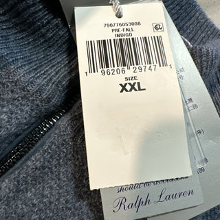 NWT $1495 Ralph Lauren Purple Label Мужской кашемировый свитер с молнией на четверть, цвет индиго XXL