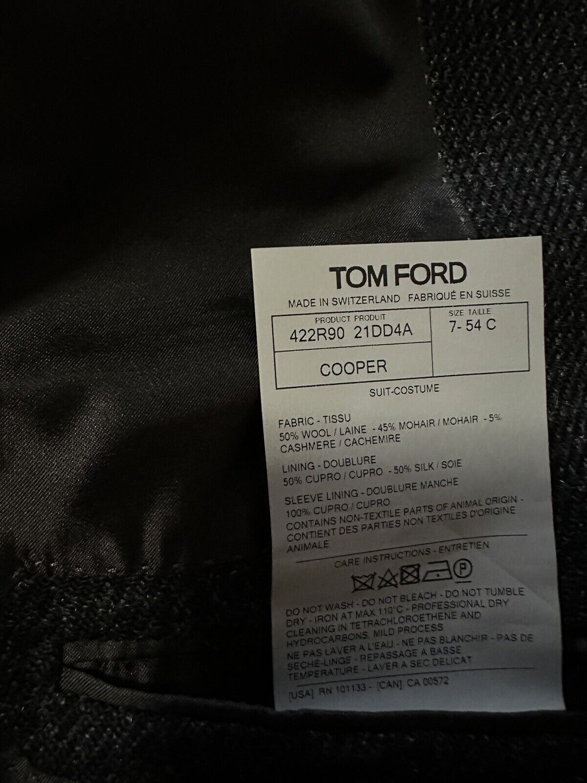 New $6530 TOM FORD Men Double Breasted Suit DK Gray Charcoal 43 US/54 Eu Switz.