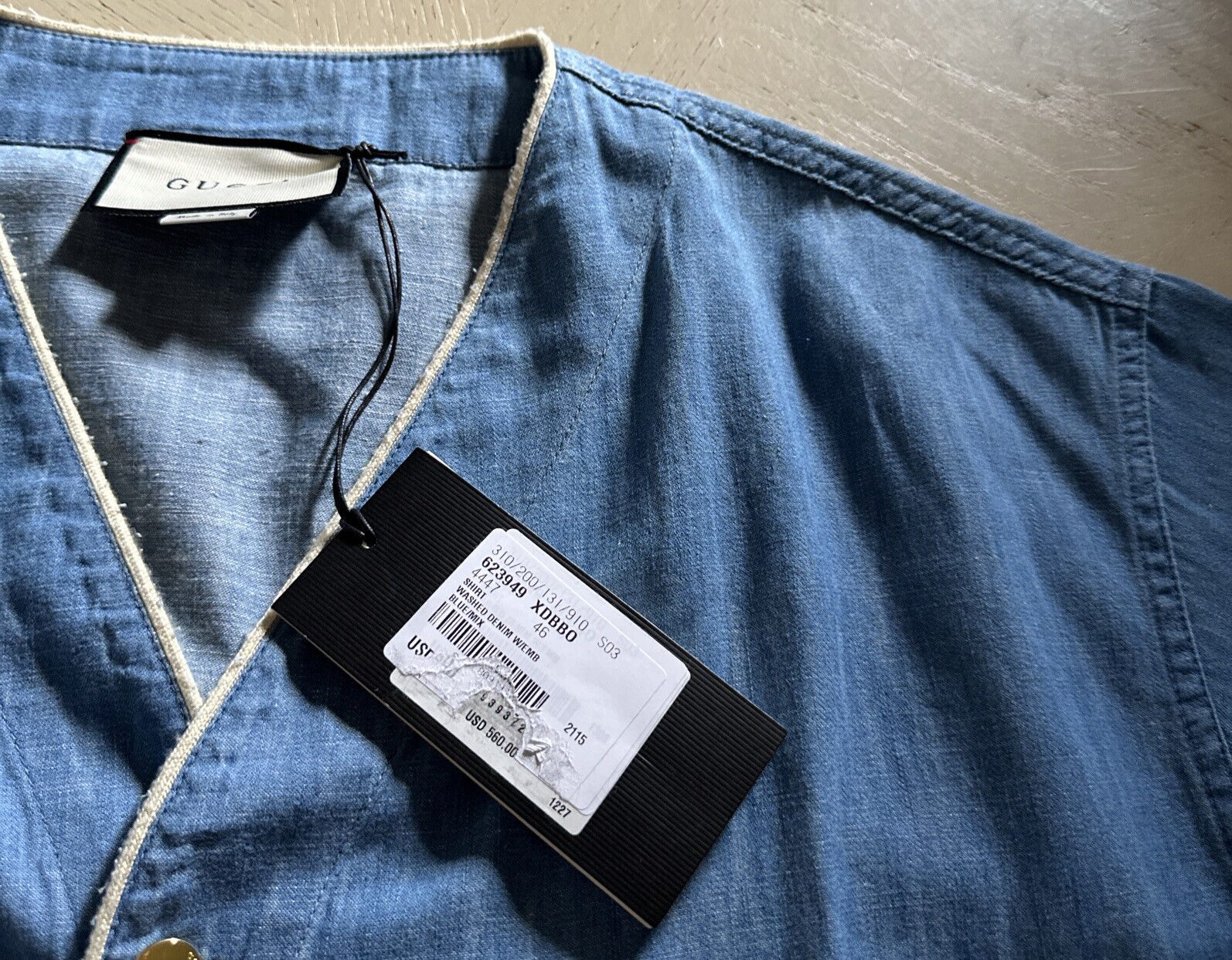 Новая мужская рубашка оверсайз из стираного денима Gucci, синяя, размер 46 евро