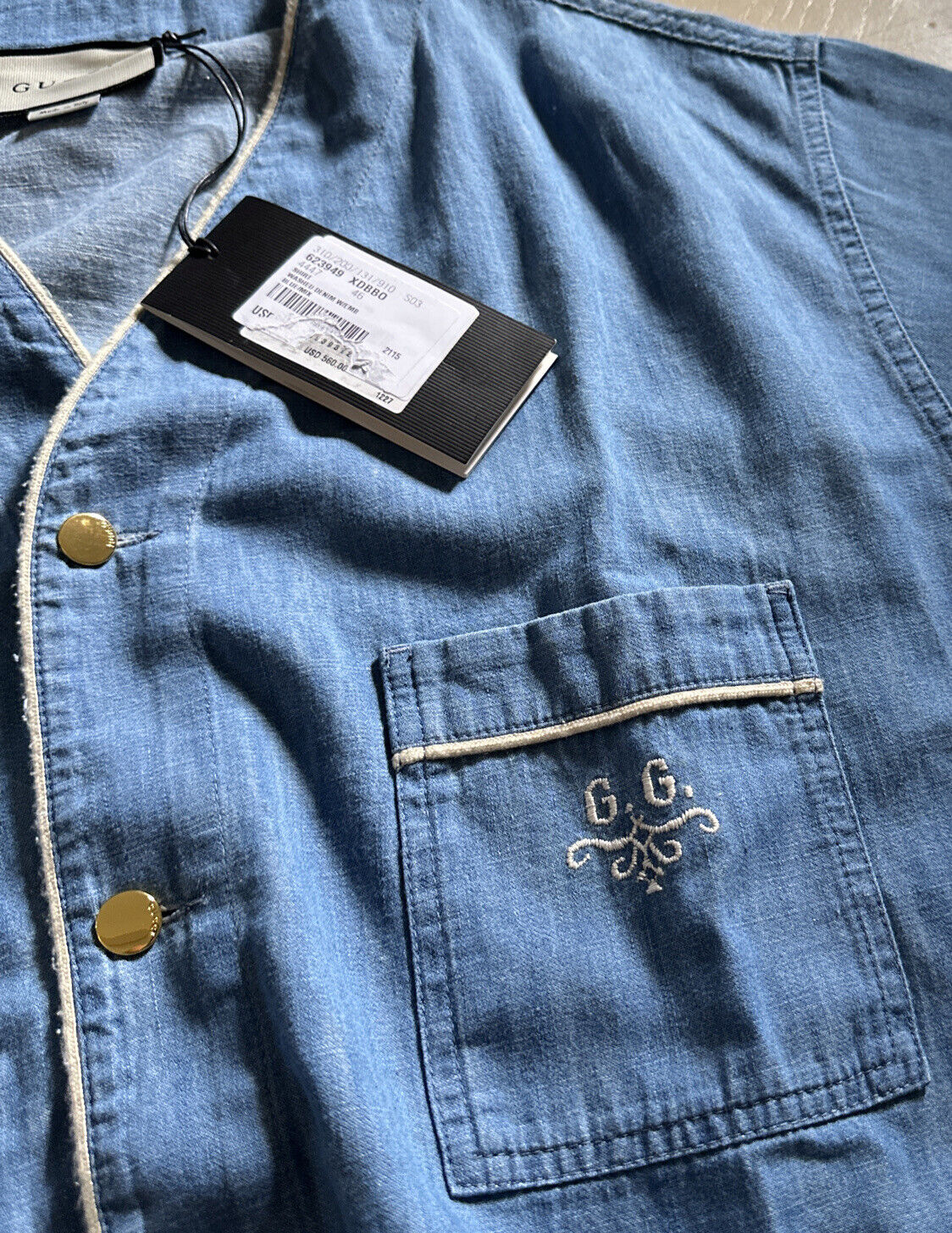 New Gucci Men’s Oversized Washed Denim Shirt Blue Size 46 Euro