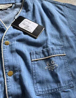Новая мужская рубашка оверсайз из стираного денима Gucci, синяя, размер 46 евро