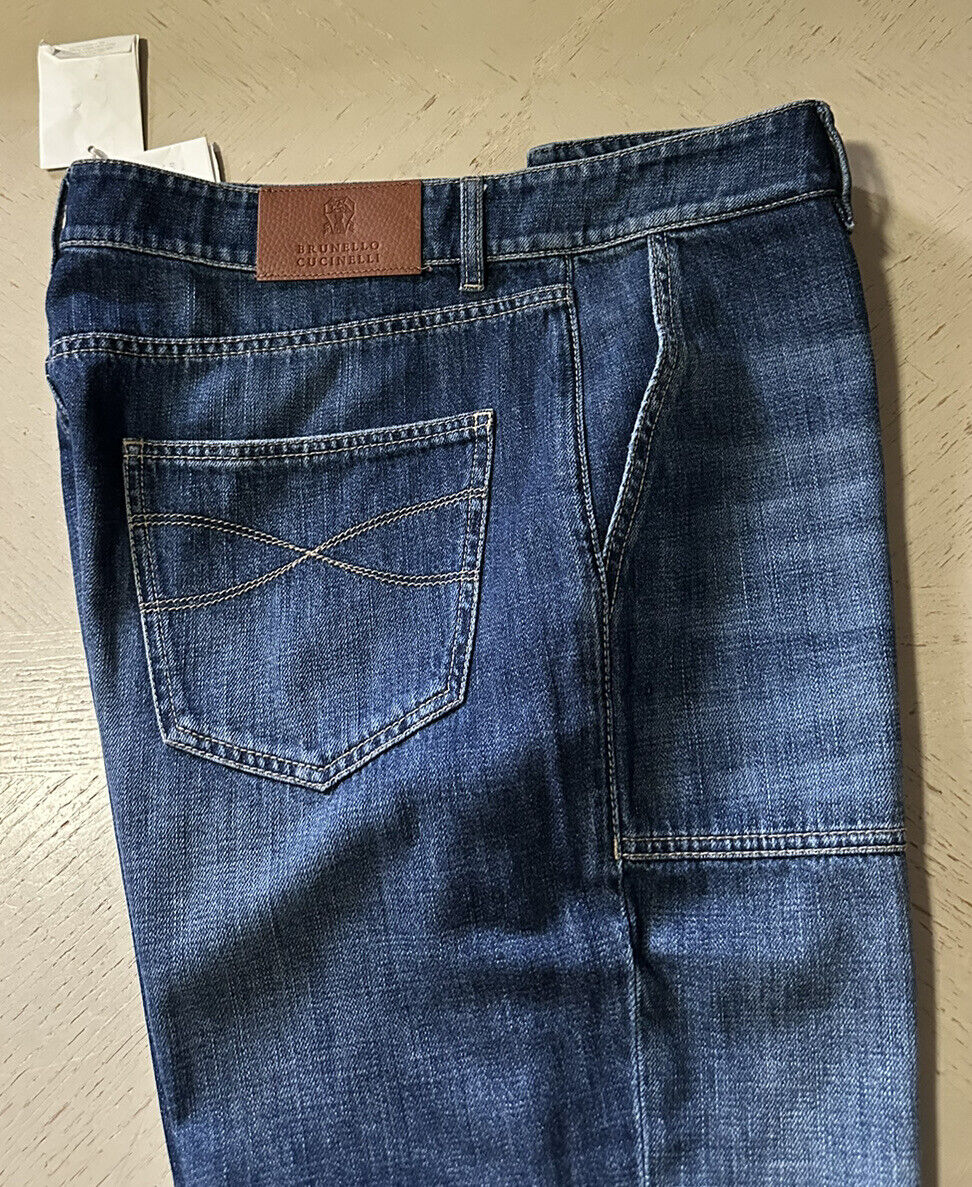 Neu mit Etikett: 850 $ Brunello Cucinelli Herren Jeanshose aus gewaschenem Denim Blau 34 US/50 Eu Italien