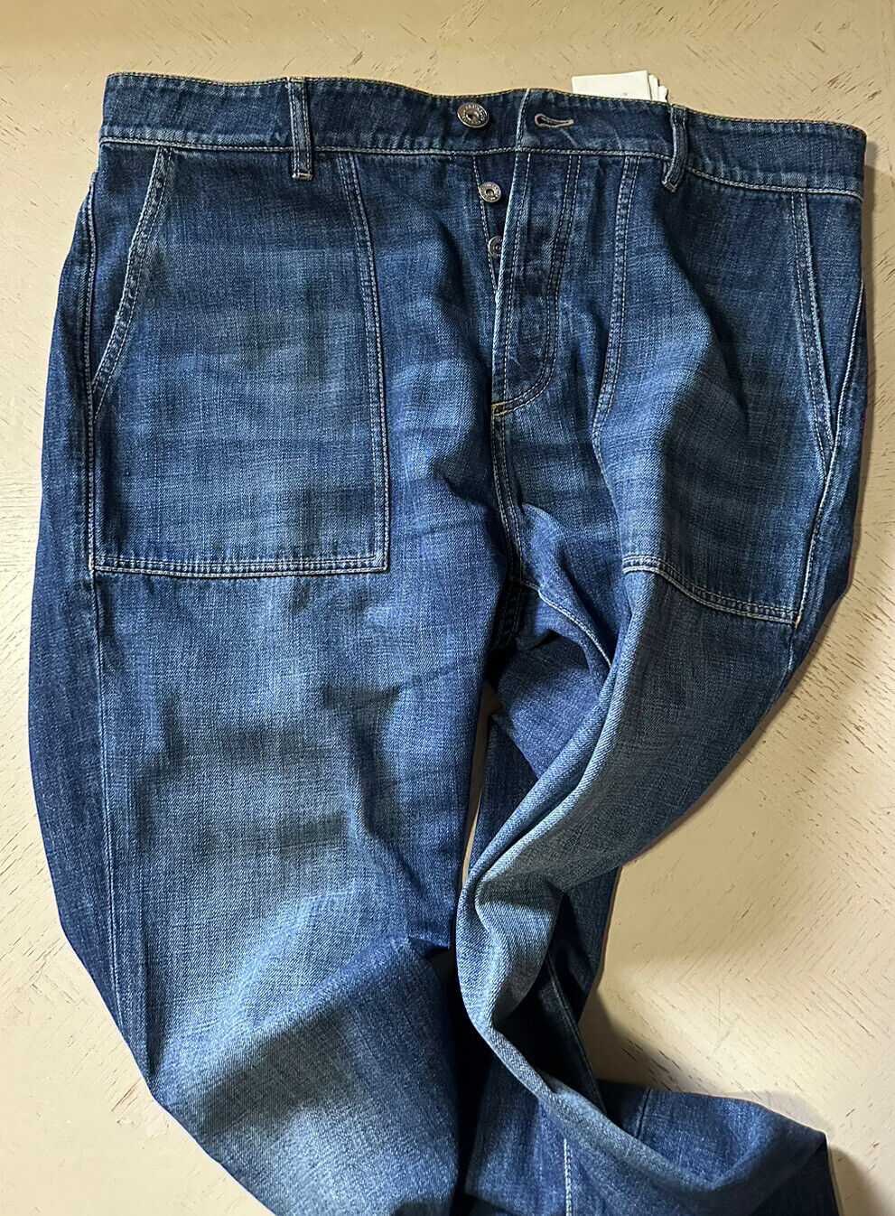 Neu mit Etikett: 850 $ Brunello Cucinelli Herren Jeanshose aus gewaschenem Denim Blau 34 US/50 Eu Italien