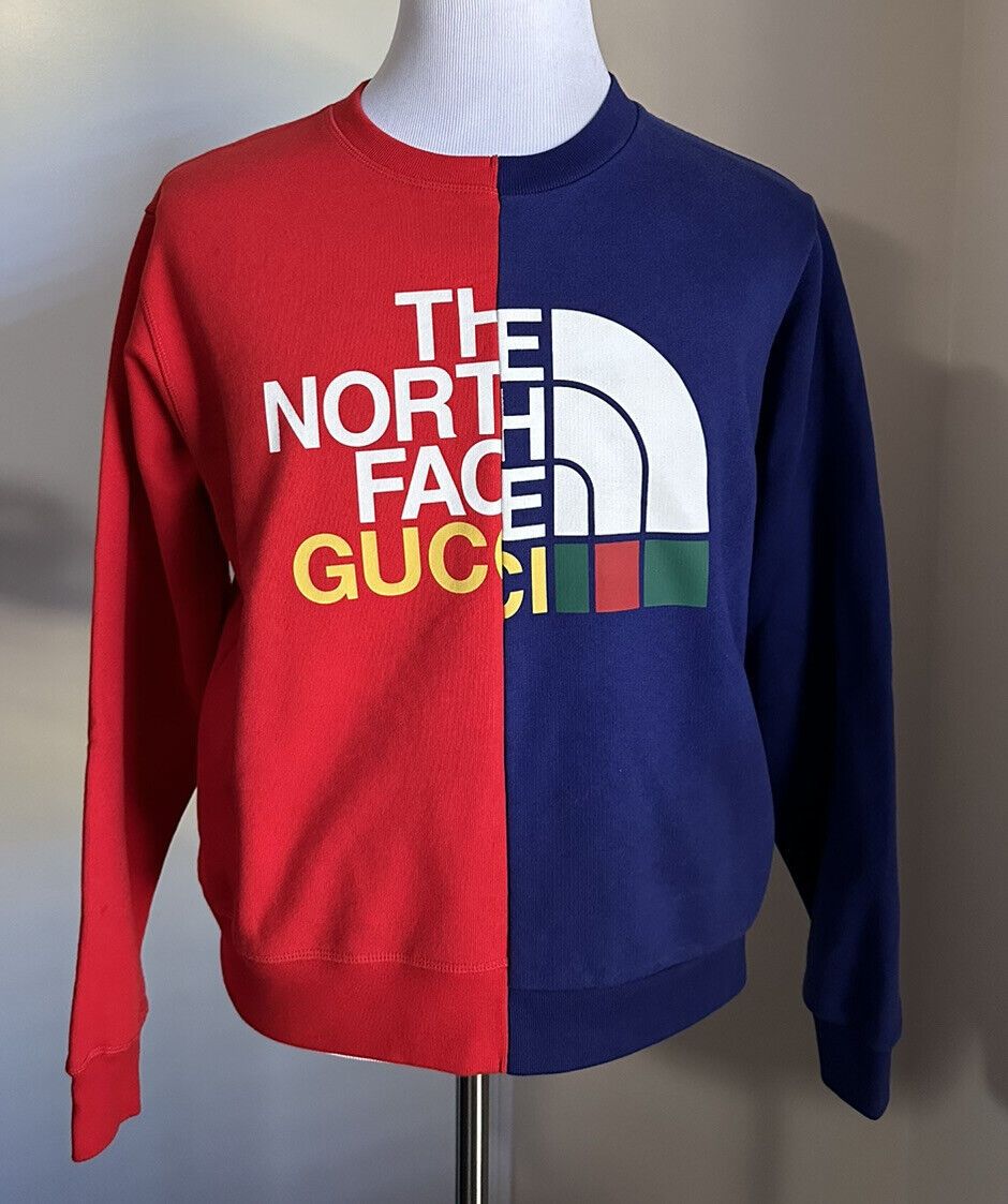 NWT $1250 Gucci Men Oversized Crewneck Pullover Sweater Blue/Red XS Italy