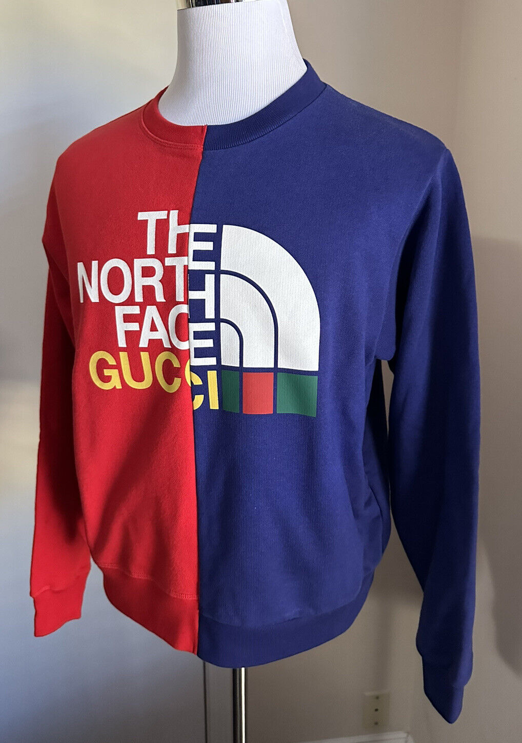 NWT $1250 Gucci Men Oversized Crewneck Pullover Sweater Blue/Red XS Italy