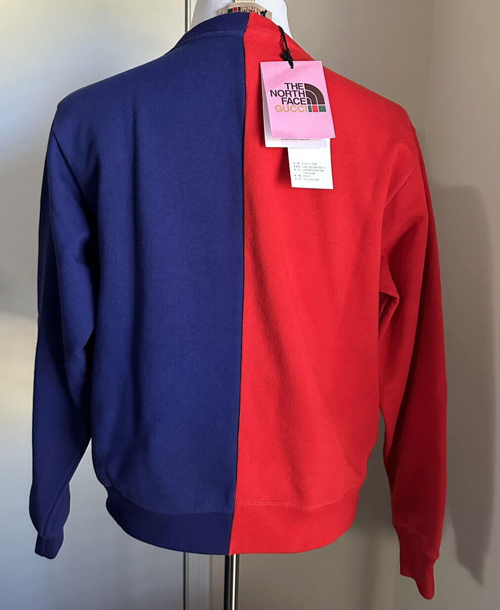 NWT $1250 Gucci Men Oversized Crewneck Pullover Sweater Blue/Red XS Italy