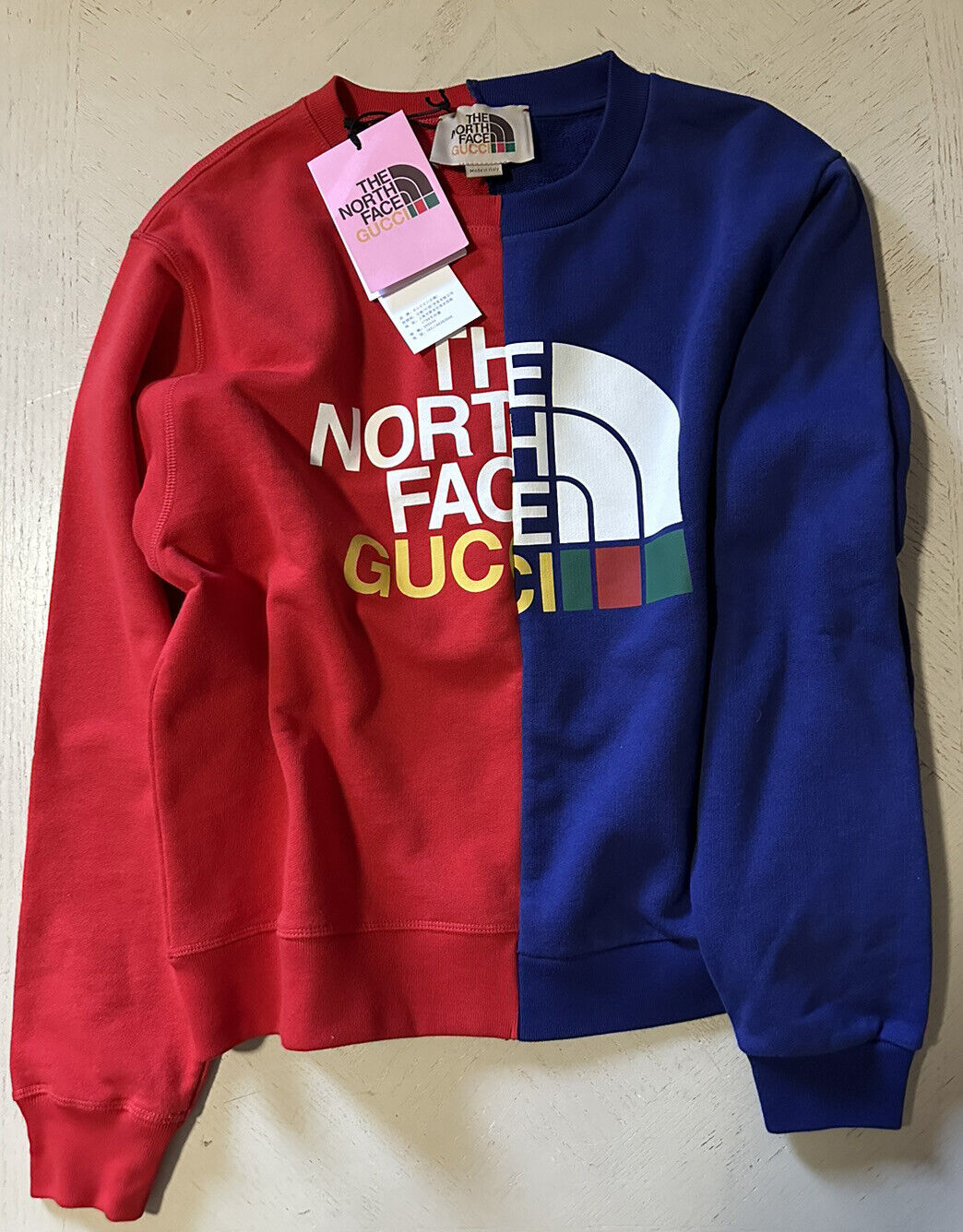 NWT $1250 Gucci Men Oversized Crewneck Pullover Sweater Blue/Red XS Italy