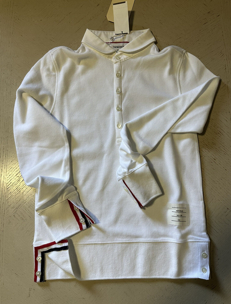 NWT Thom Browne Мужская однотонная приталенная рубашка-поло с длинными рукавами, белая, размер 1 (S)